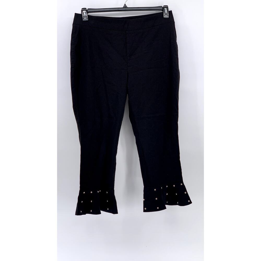 INC INTERNATIONAL CONCEPTS Black Rhinestone Ruffle-Hem Cropped Pants SZ 16